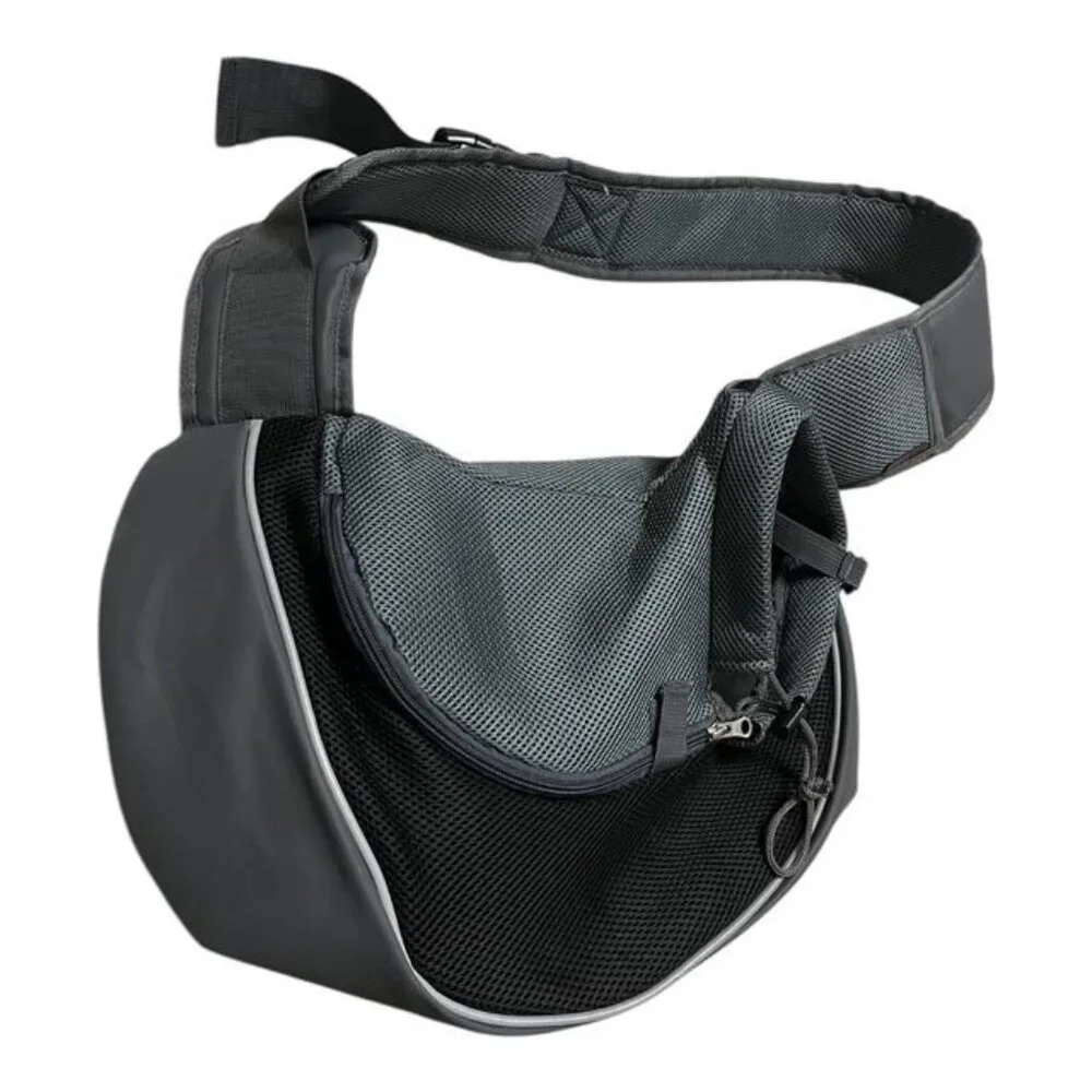 Gray Mesh Pet Sling Carrier Bag for Small Dogs or Cats – Hands-Free Crossbody De